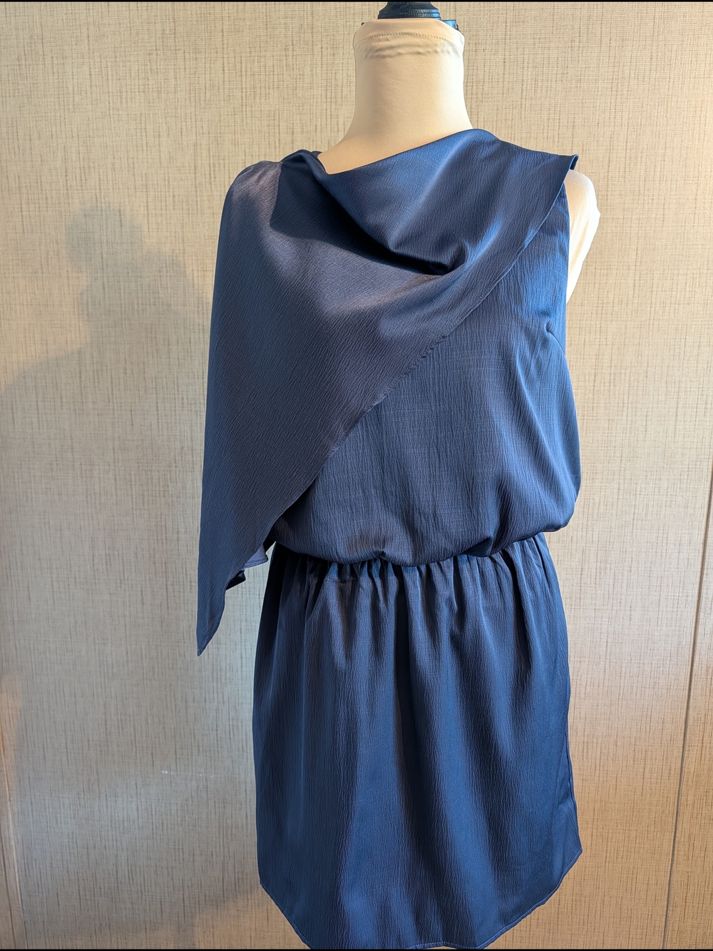 One-Shoulder Navy Draped Dress